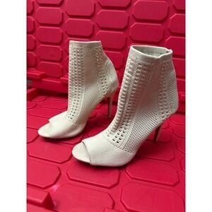 Anne Michelle Royals-47M Cream Knit Peep Toe Stiletto Ankle Sock Boots Womens 9
